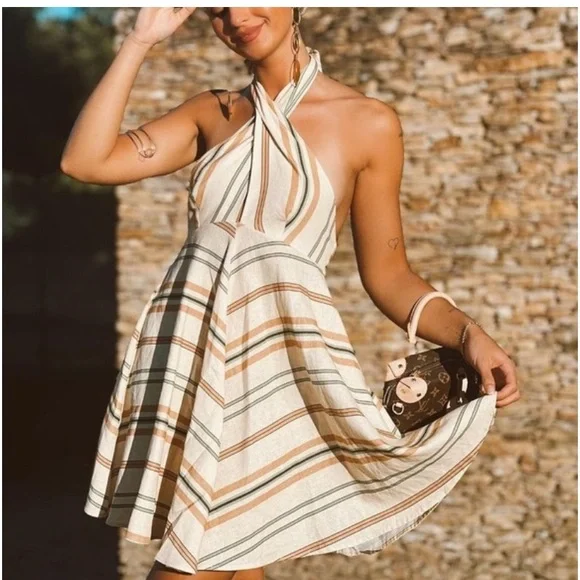 ZARA linen blend halter summer dress. Large - Picture 8 of 8